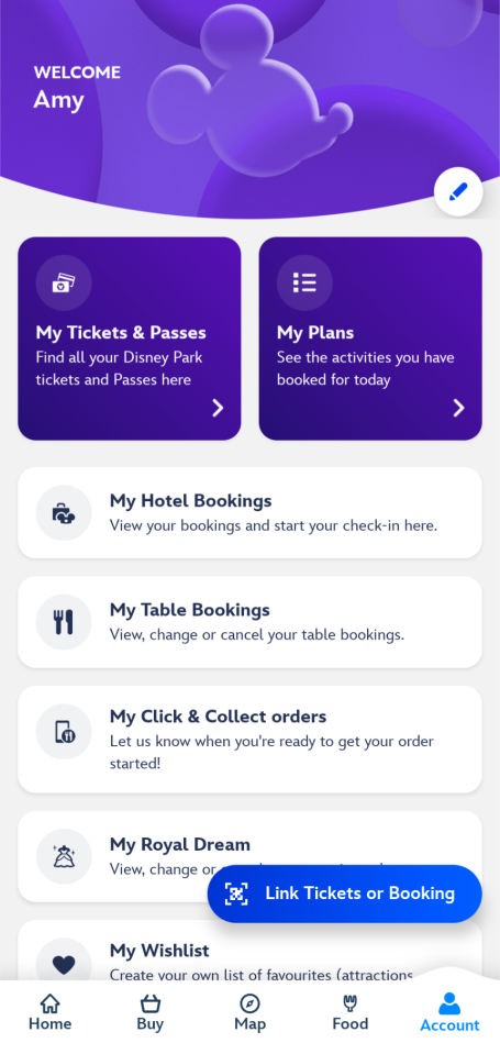 Welcome screen displaying options for booking and managing appointments.