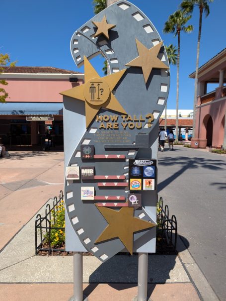 Signpost with directional arrows, stars, and various informational buttons.