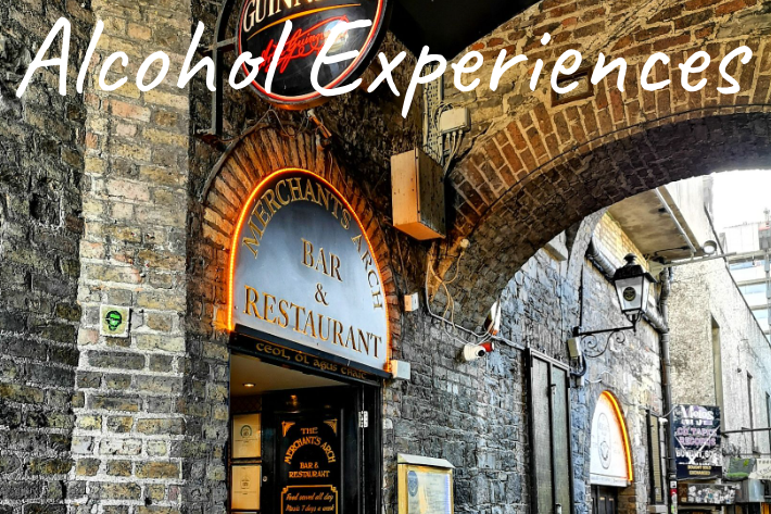 Entrance to the Merchant's Arch bar featuring brick arches in Dublin