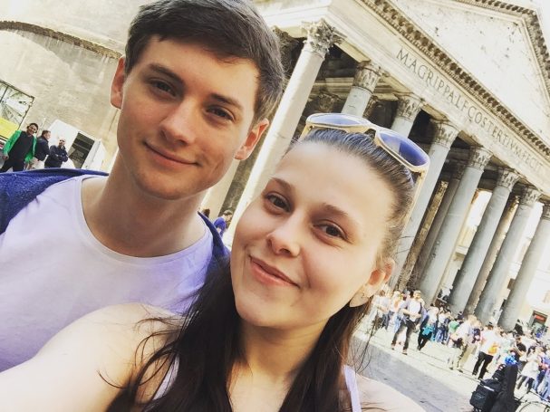 I&B's Founder & Husband posing in front of the Pantheon in Rome