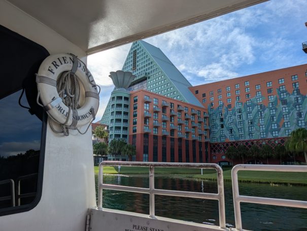 View of the Walt Disney World Swan and Dolphin Resort from the Disney Friendship boat.