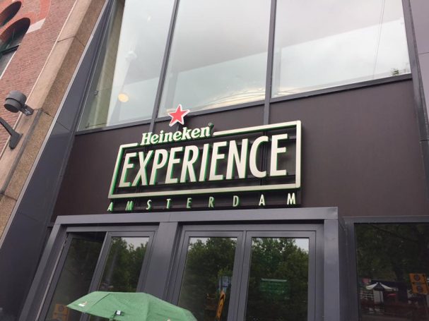 Heineken Experience sign on a building in Amsterdam.