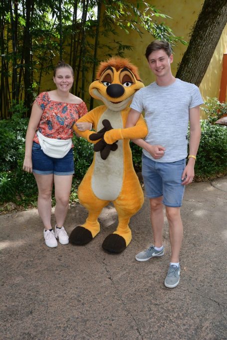 I&B's Founder & Husband posing with Timon from Lion King