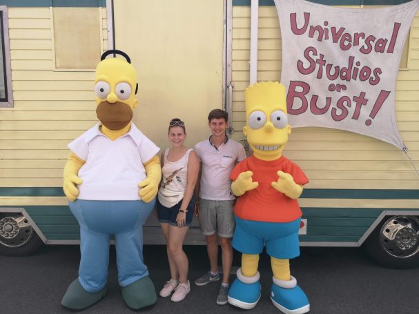 I&B's Founder & Husband posing with Homer & Bart Simpson