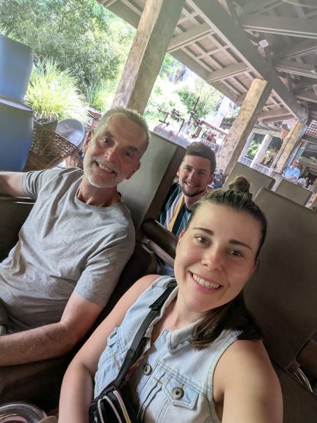 I&B's Founder, Husband & Dad posing on rollercoaster