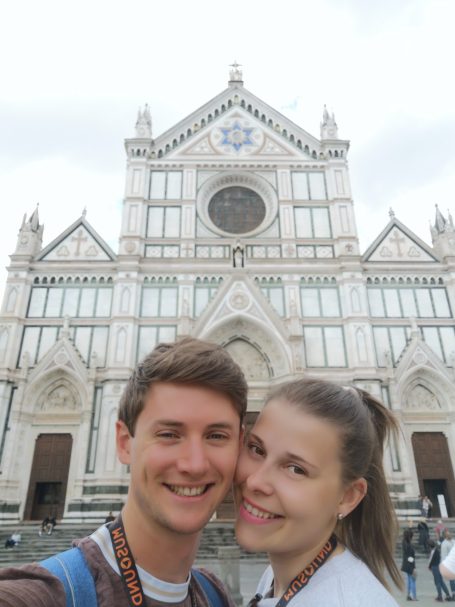I&B's Founder & Husband posing in front of Cathedral of Santa Maria del Fiore in Florence.