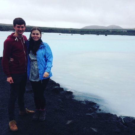 I&B's Founder and Husband posing next to the blue, milky waters of the Blue Lagoon