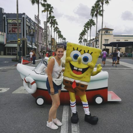 I&B's Founder posing with Spongebob Squarepants